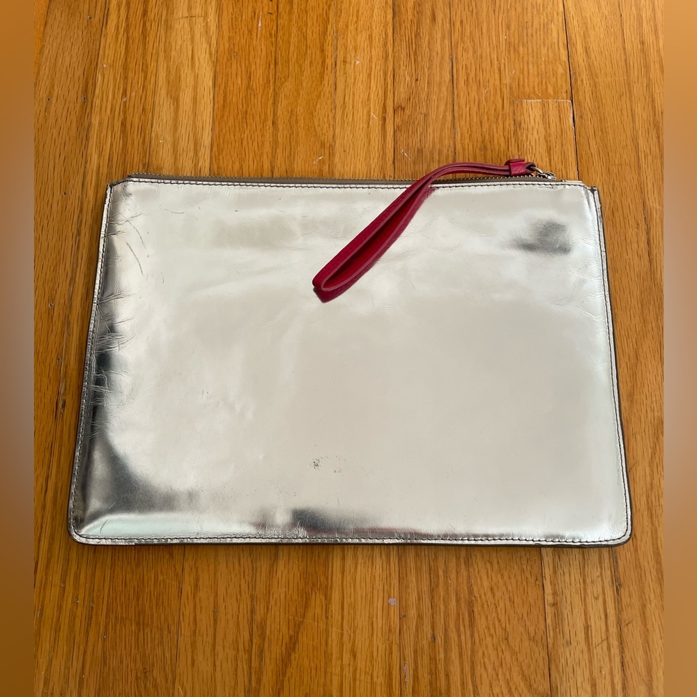 Club Monaco silver leather clutch